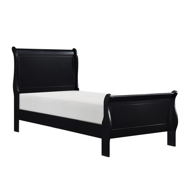 Lit traditionnel en bois de style Louis Philippe, Lit simple, Noir