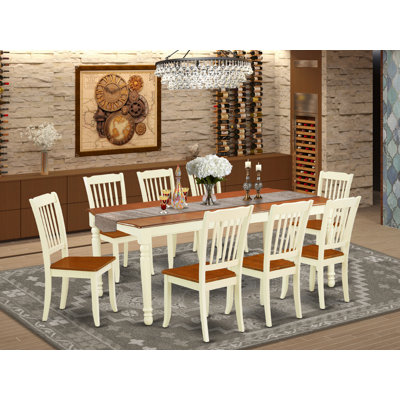 Ensemble de table de salle à manger 9 pièces comprenant une table rectangulaire en bois avec rallonge papillon et 8 chaises de cuisine, babeurre et cerise