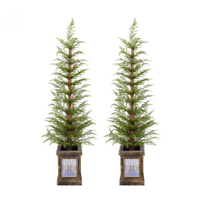 4ft Pre-Lit Artificial Christmas 2-Piece Set with High-Quality PE Material, Easy Assembly, and Potted Stand