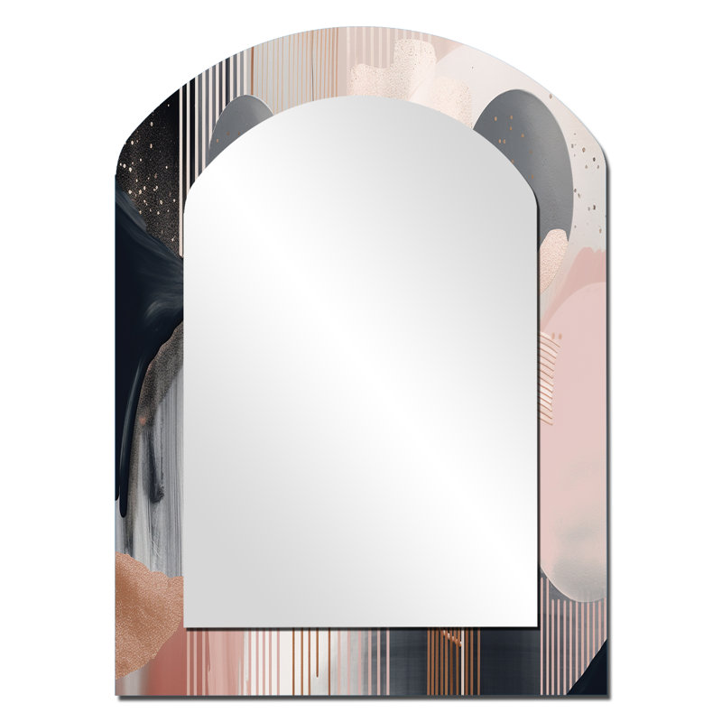 Whispers Of Marble II - Marble Arch Wall Mirror, Grey Asymmetrical Decorative Mirror, Printed Metal Art, 34" x 25"