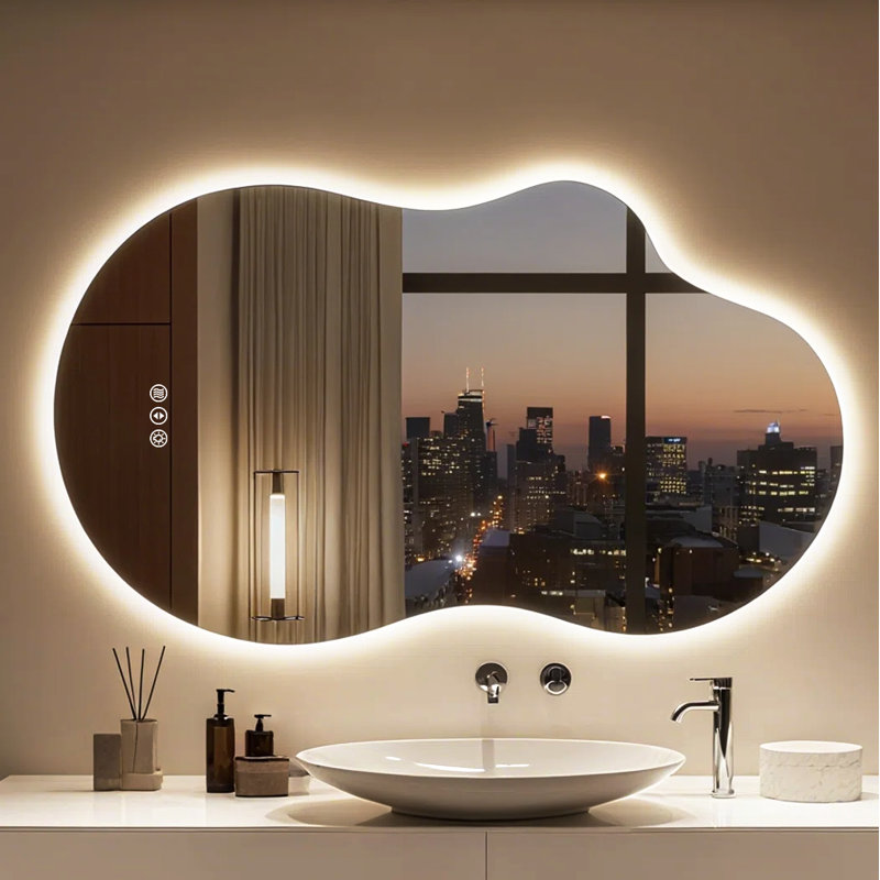 UL/ETL Certified Irregular LED Bathroom Mirror - Anti-Fog Tempered Glass, 3 Color Temperatures, Stepless Dimmable, 3-Year Warranty