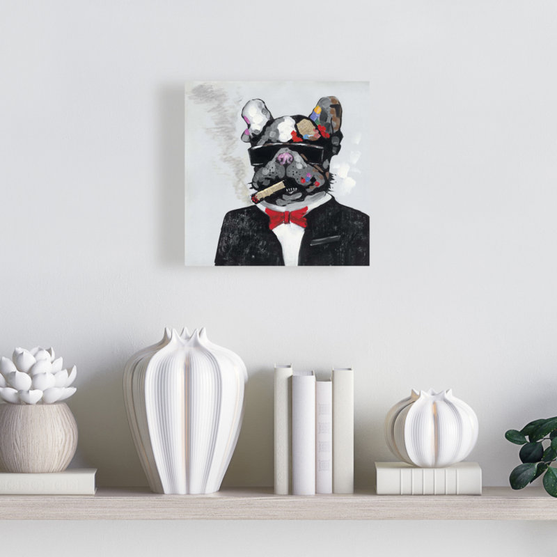 Toile Bulldog qui fume | Décoration grise pour animal domestique