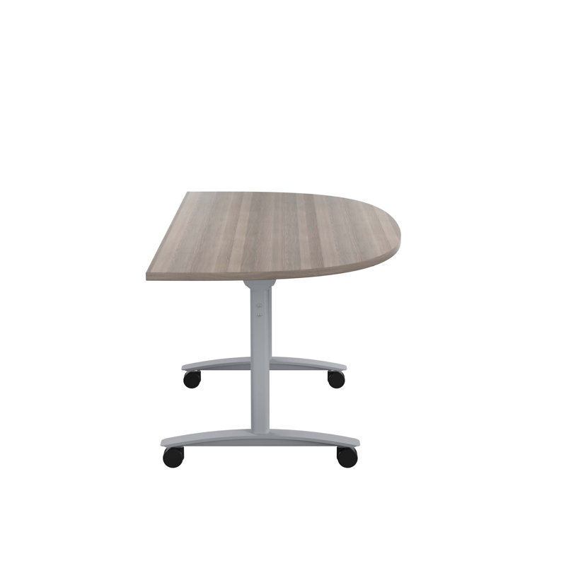Buariki Half-circle 4 Person Flip Top 160cm L Modular Training Table with Casters, Grey Oak