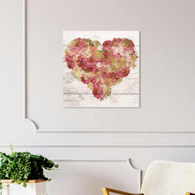 Art sur toile Dwight «Heart in Flowers Gold», H 24 po x l 24 po x P 1,5 po
