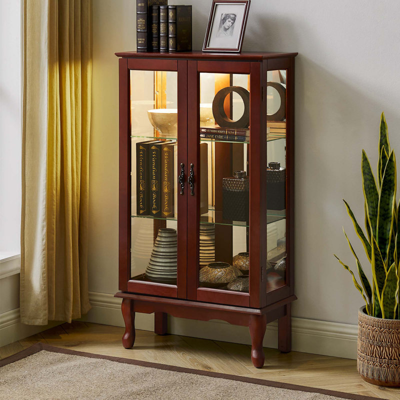 Armoire lumineuse avec tablettes réglables Curio Cabinet, Cerisier