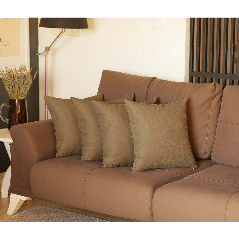 Beige Polyester Euro Square Pillow Covers Set of 4