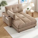 44" Corduroy Chaise Lounge With A Reversible Armrest, Charging Port, Cup Holders & Side Pockets
