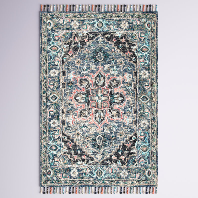 Arkadijus Oriental Handmade Tufted Wool/Cotton Area Rug in Pink/Blue, Rectangle 8' x 10'