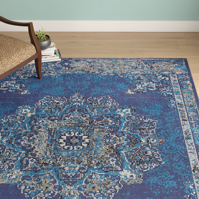 World Menagerie Schrader Oriental Blue Indoor / Outdoor Area Rug ...
