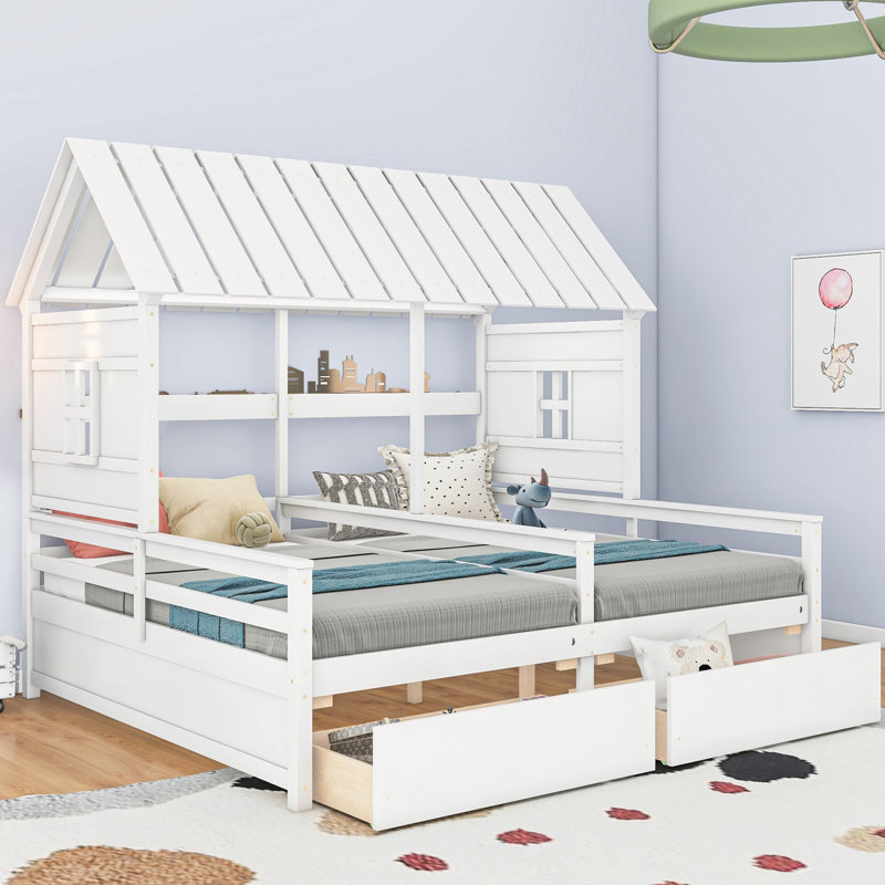 Lits plateforme simple avec deux tiroirs, Blanc