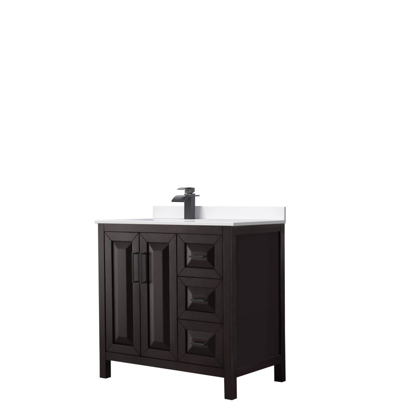 Daria 36'' W Single Vanity, White Cultured Marble, Matte Black, Dark Espresso