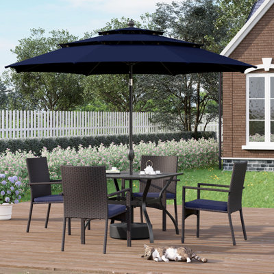 Ensemble de salle à manger de patio 6 pièces, 4 fauteuils en rotin et table carrée avec parasol