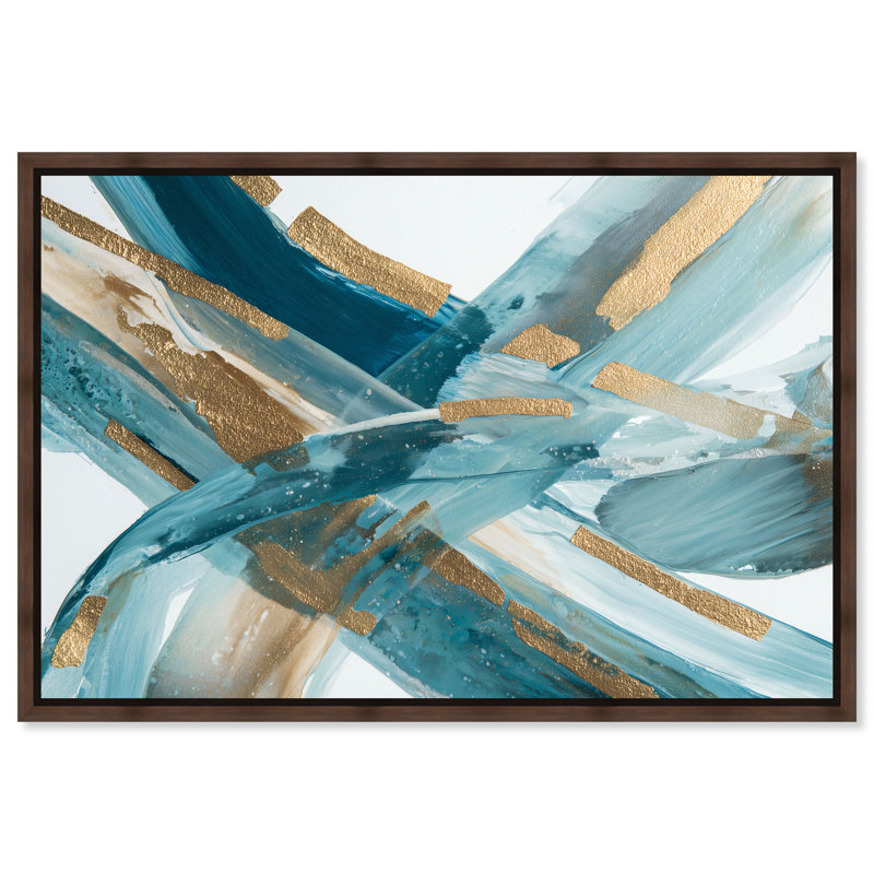 «Gold Accents I», impression sur toile encadrée bleue et dorée par Art Remedy, cadre en noyer, 30 x 20, H 21 po x l 31 po