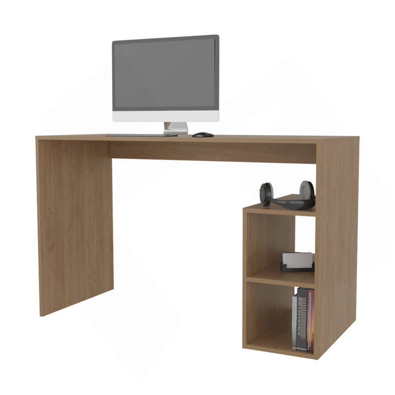 Bureau d'ordinateur en mélamine avec rangement ouvert Sanders, chêne naturel Sanders