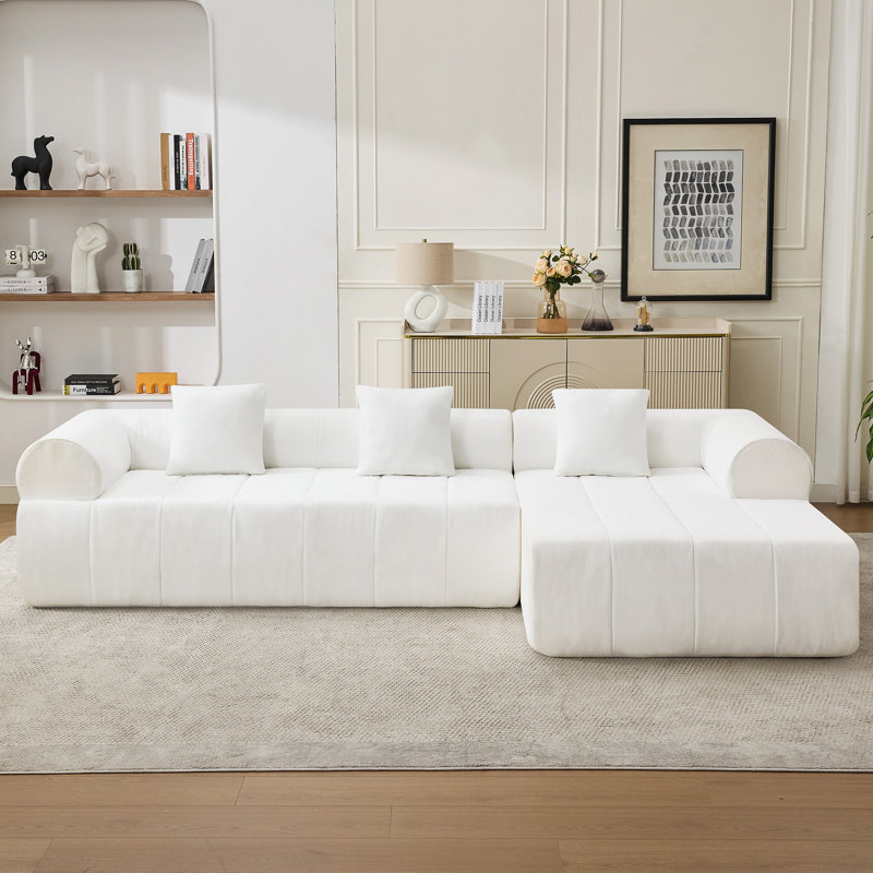 2-Piece Sofa with Chaise & Arm Chair, White