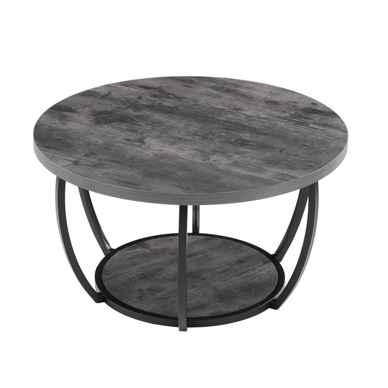 Table basse, table basse ronde moderne, bureau central en bois à 2 niveaux avec rangement ouvert, bureau d'appoint minimaliste et robuste en métal pour le salon, le bureau, facile à assembler