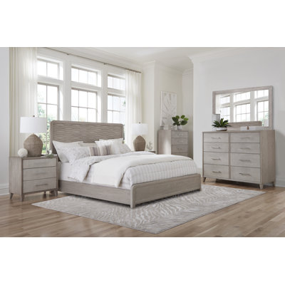 Ensemble de lit à panneau 6 pièces avec commode et miroir 8 tiroirs Cape Queen Wave