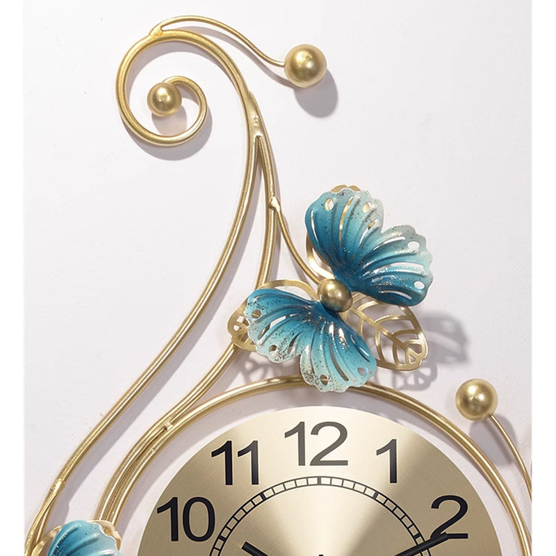 Blue metal material butterfly-shaped free-form wall-mounted clock