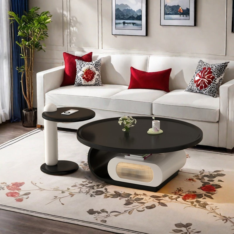 Table basse à coins arrondis avec grand espace de rangement