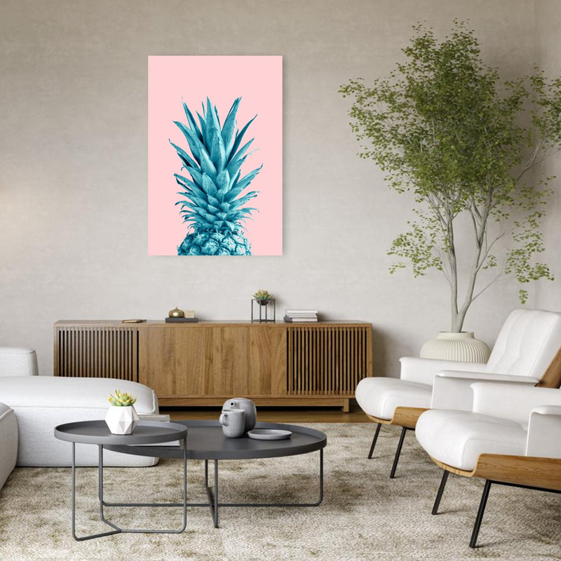 Vibrant bleu ananas audacieux, minimaliste, moderne, fruits, impression murale, 48" H x 32" W