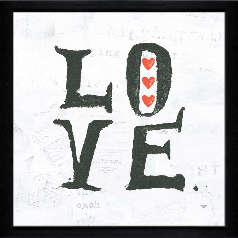 Art textuel sur toile «Love», H 25,5 po x l 25,5 po x P 1 po, Cadre noir