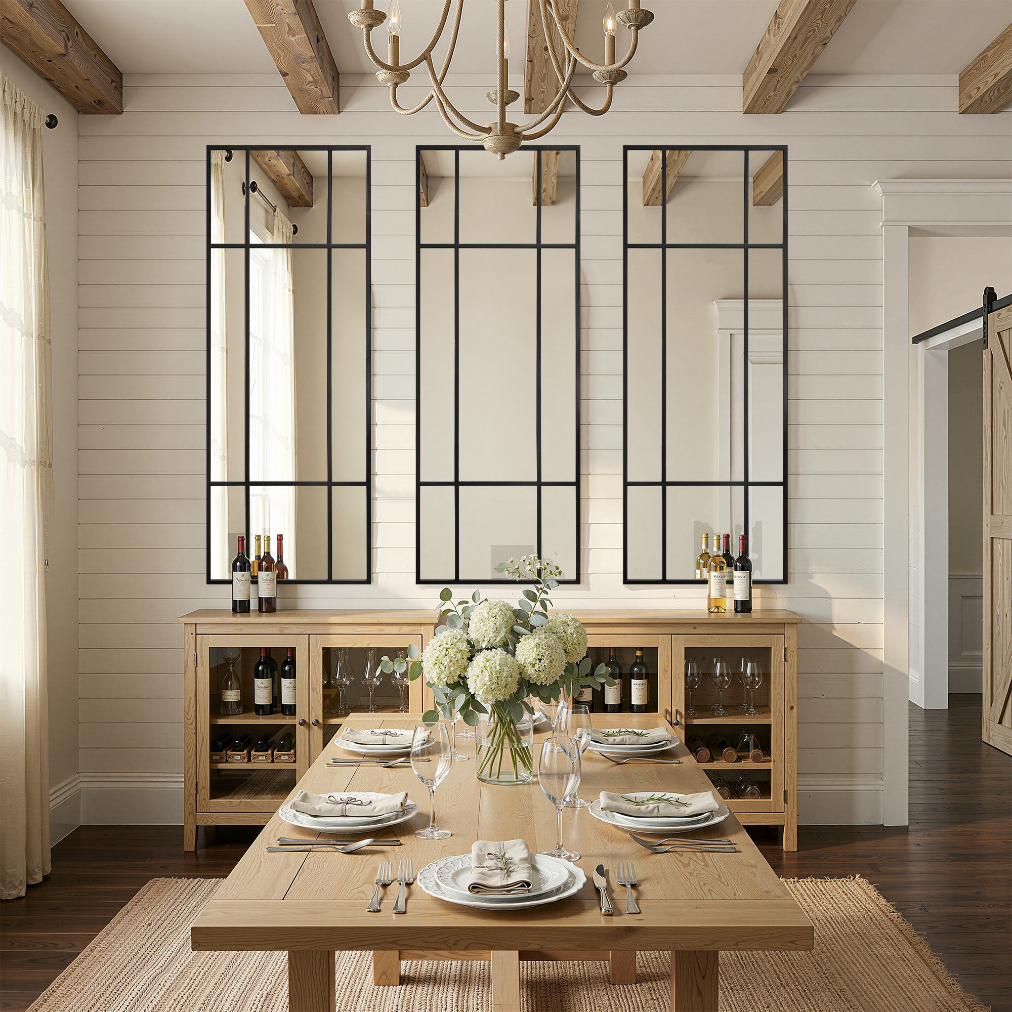 Rectangular Windowpane Latitude Run® Rectangular Metal Window Pane Decorative Mirror Vanity ...