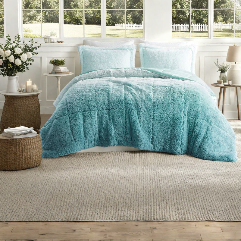 Ensembles de literie confortables en fourrure à poils longs, édredon en polyester avec motif dégradé pour maison moderne