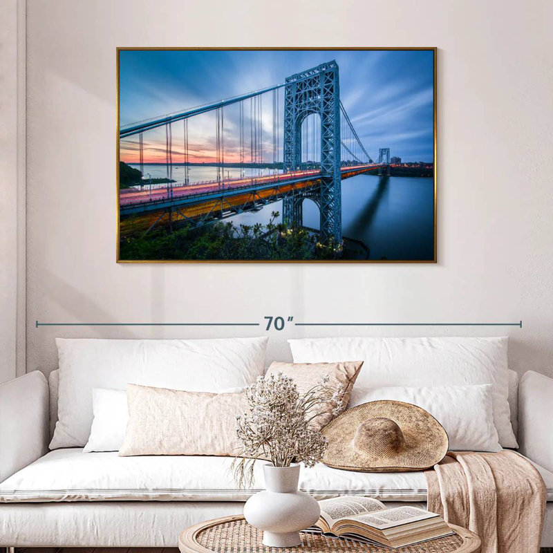 Pont George Washington à l'aube, 46 po x 31 po, Cadre flottant doré