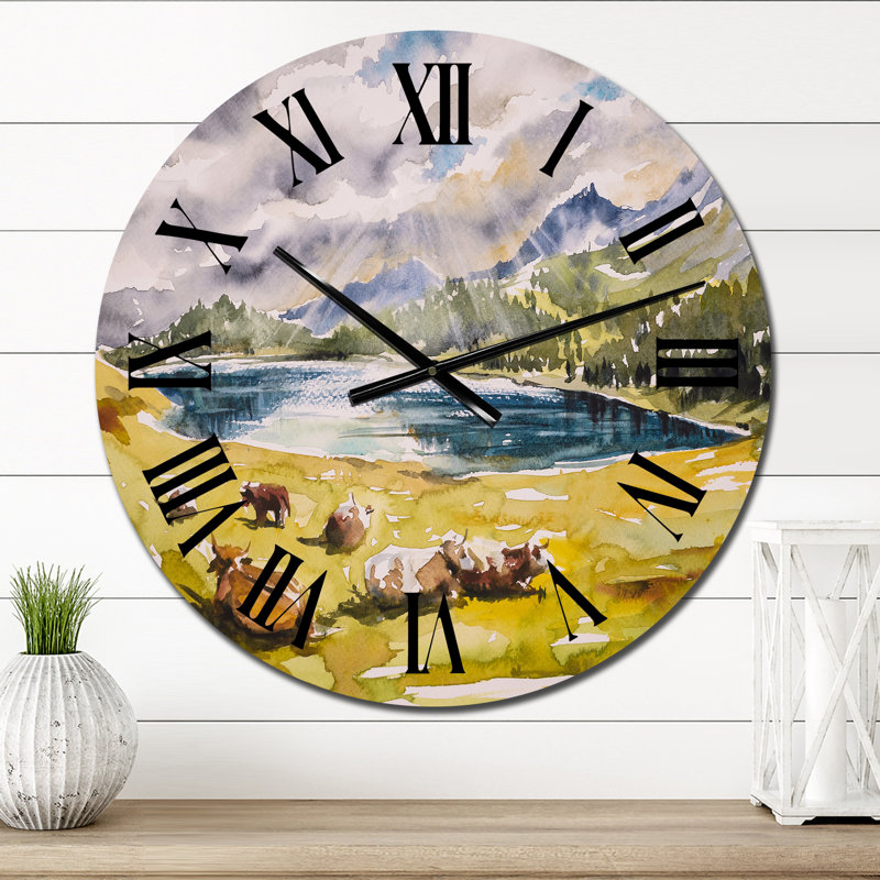 Cows On A Meadow With Cloudy Sky - Country horloge murale, Moyen
