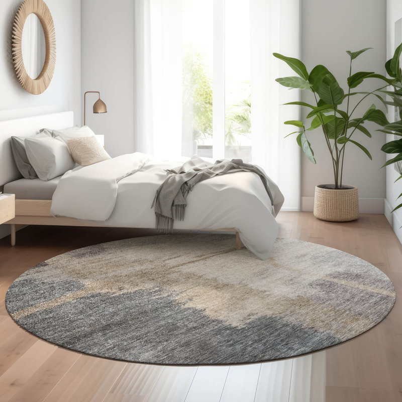 Premium Machine Washable Prisco Gray Rug, Round 8'