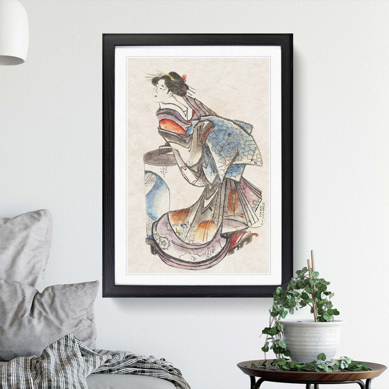 Geisha Sketch by Katsushika Hokusai - Picture Frame Graphic Art Print, Black Framed, 36cm H x 27cm W x 2cm D