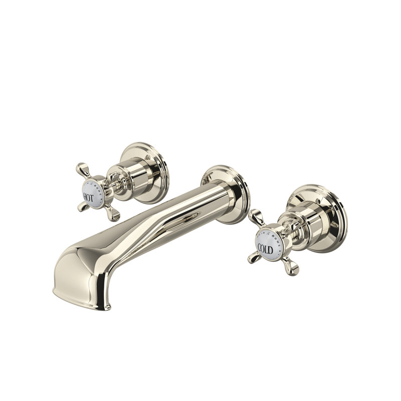 Edwardian™ Wall Mount Tub Spout, Polished Nickel, With Cross Handles