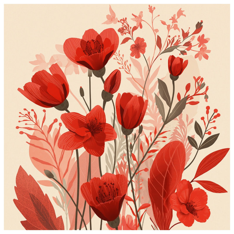 Red Floral Illustration Duvet Covers, Twin
