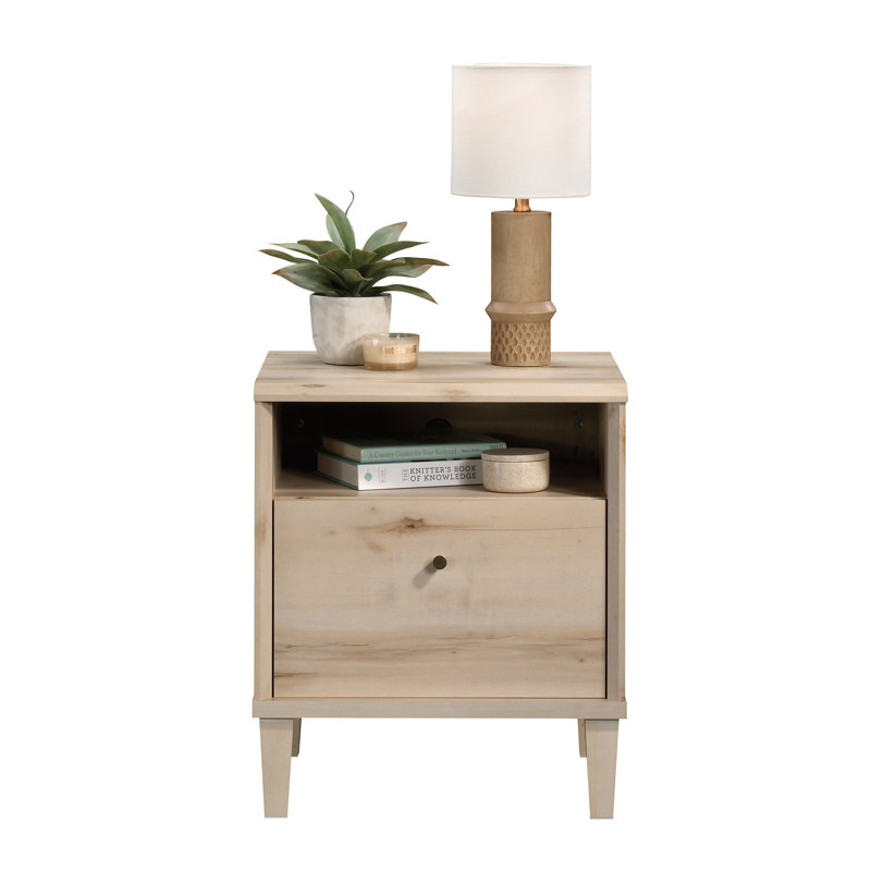 Table de chevet Coastal avec grand tiroir, finition brune