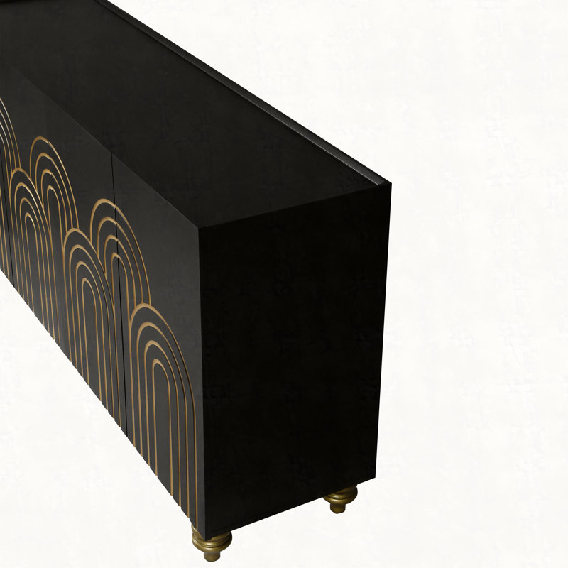 Buffet moderne cannelé avec rangement, élément incurvé avec lignes strictes, armoire de rangement à 4 portes avec tablettes réglables pour la cuisine, la salle à manger et le salon