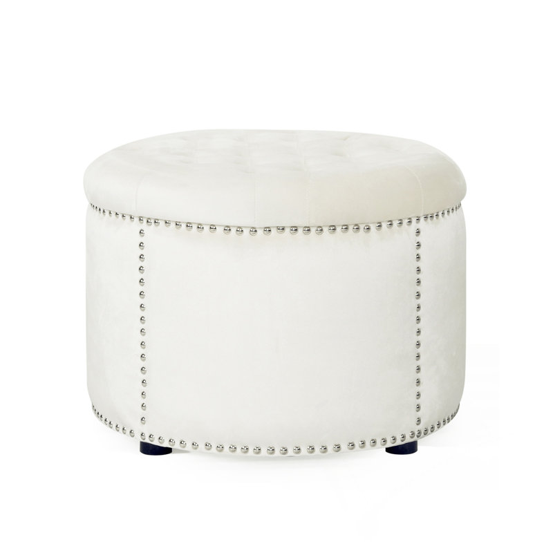 Helotes Tufted Round Cocktail Ottoman, Beige