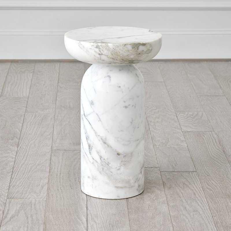 Tumble Marble End Table, White