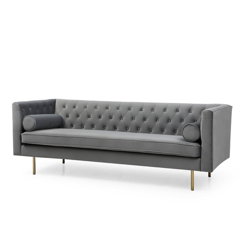 Dario 79'' Upholstered Chesterfield Sofa, Platinum Velvet 
