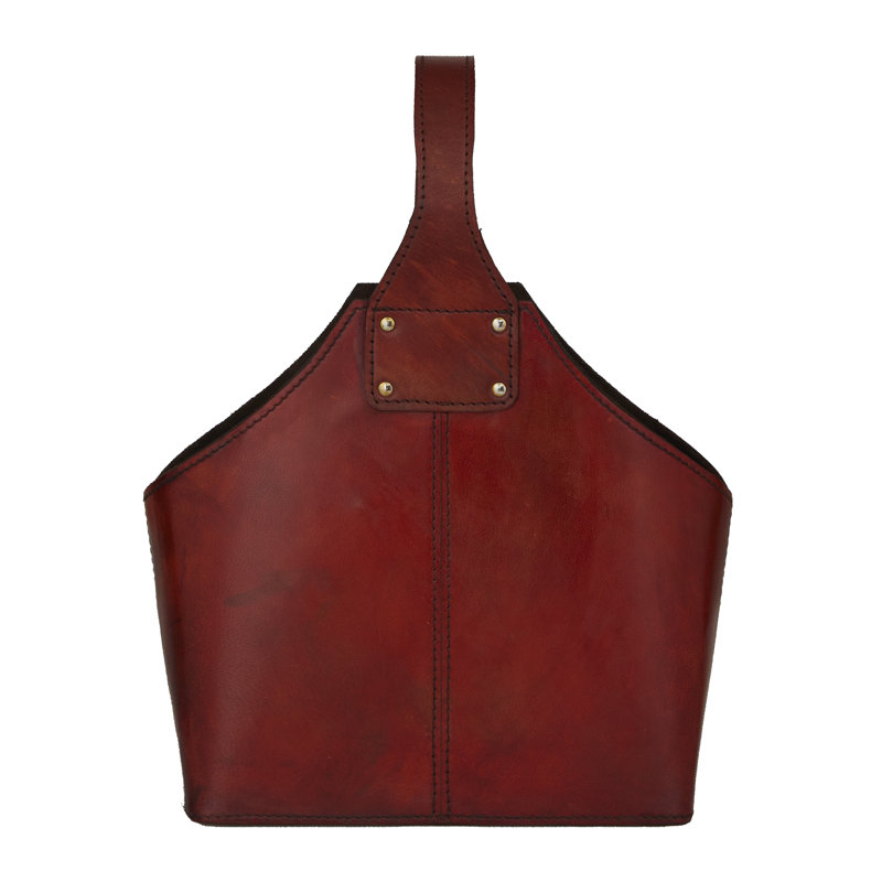 Modern Leather Carrier, Red, 13" H x 12" W x 6" D