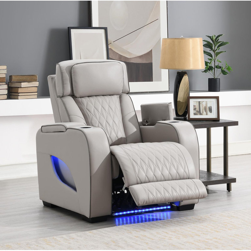 Upholstered Power Reclining Home Theater Seat with Cup Holder