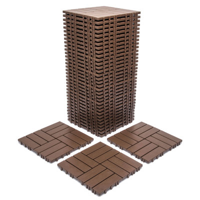 68-Pack 11.42"X11.42" Plastic Interlocking Deck Tiles - 61.60 Sq.Ft Outdoor Plastic Flooring Super Durable & Waterproof All-Weather Indoor/Outdoor Use Eco-Friendly Non-Toxic Material