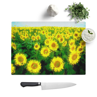 Tempered Glass Yellow Sunflower Meadow Chopping Board