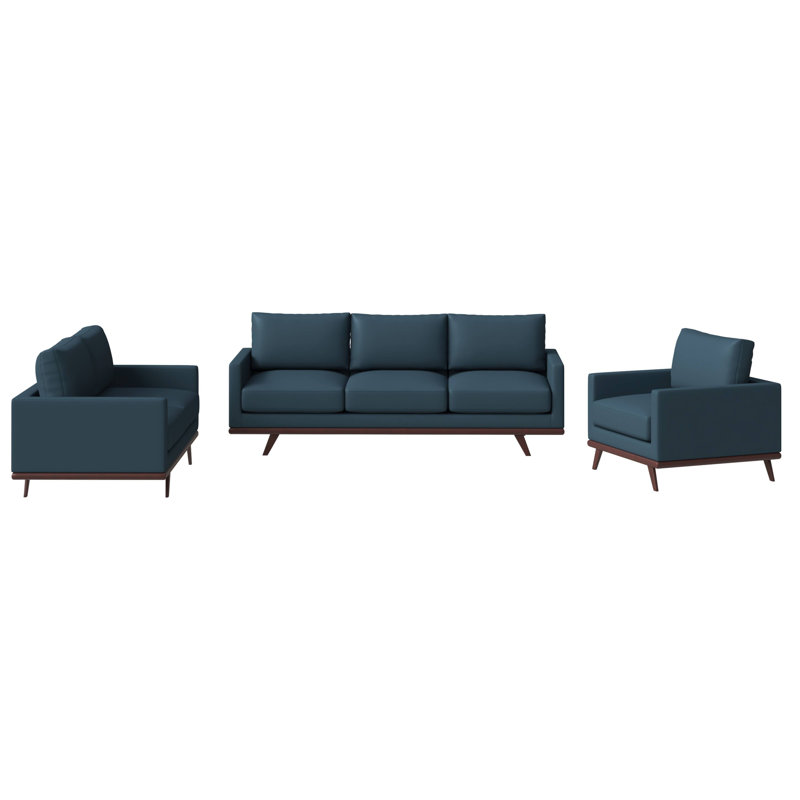 Ensemble de canapé moderne 3 pièces, ensemble de canapé de salon avec causeuse et fauteuil d'appoint, cuir rembourré avec structure en bois de bouleau, collection Taniela