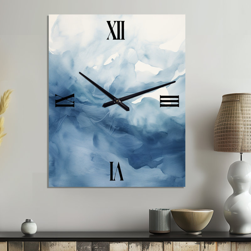 Horloge murale abstraite en métal bleu et blanc, Petit