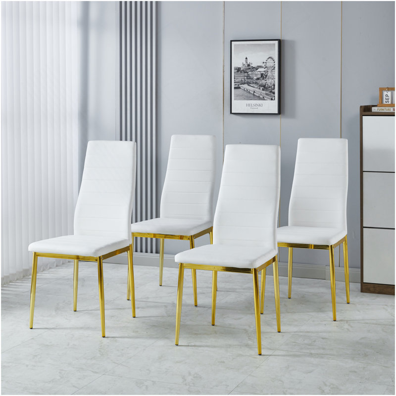 Ensemble de 4 chaises, pattes de couleur dorée, siège blanc