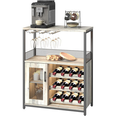 Coffee Bar Cabinet With Wine Rack And Glass Holder, Kitchen Sideboard Buffet Cabinet With Wine Rack Storage, Led Light
