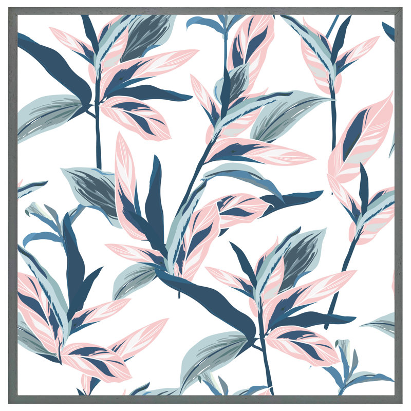Fabens Winter Pink & Blue Flowers - Single Picture Frame Print, 61cm H x 61cm W x 4cm D, Grey Framed