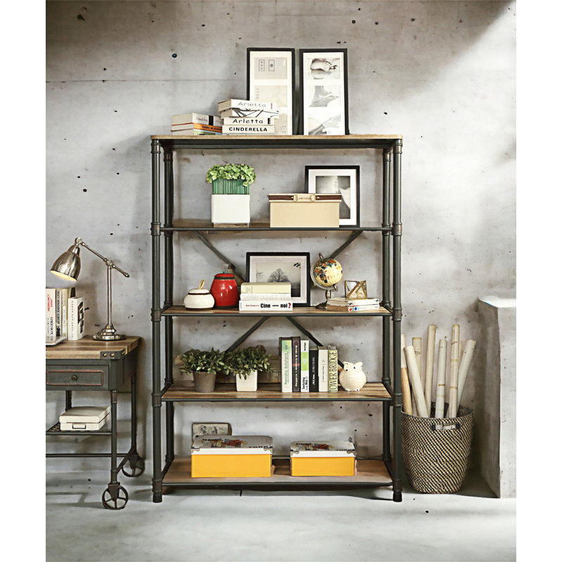 Bibliothèque étagère Galien en chêne antique et gris sable, Chêne antique