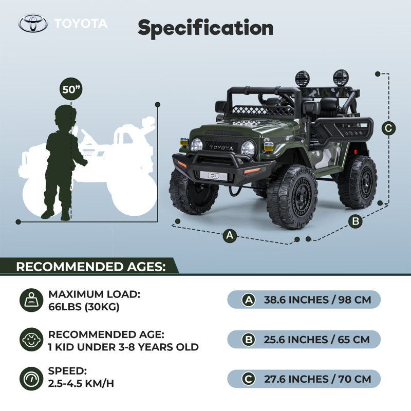 Licensed Toyota FJ Cruiser Kids Ride on Toy Car 12V Battery Powered with Remote Control, 4 Wheels 