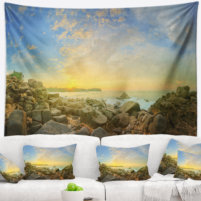 Tapisserie de mer romantique de mer romantique en polyester avec accessoires suspendus inclus, H 68 po x l 80 po